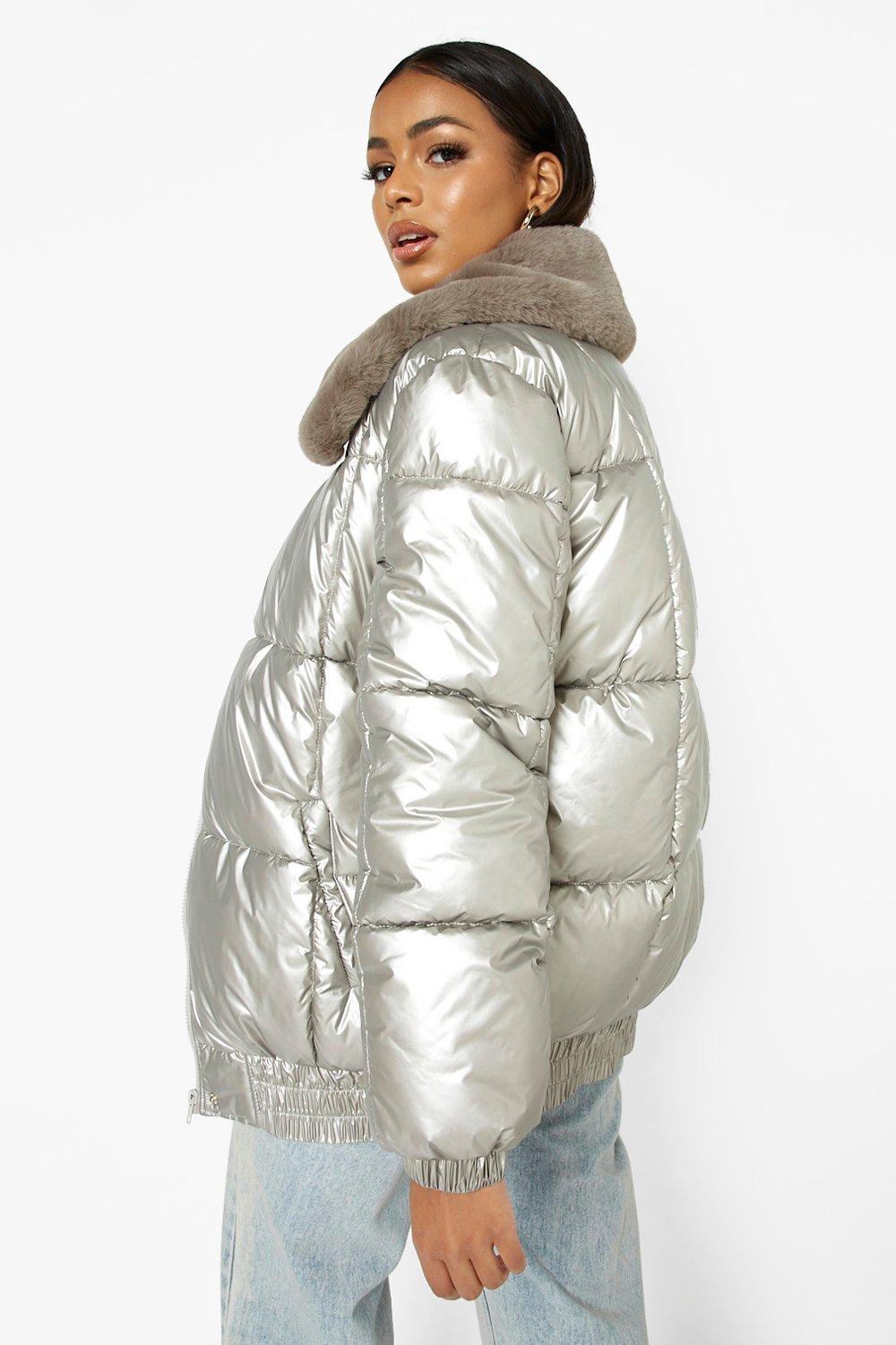 Boohoo metallic 2024 puffer jacket